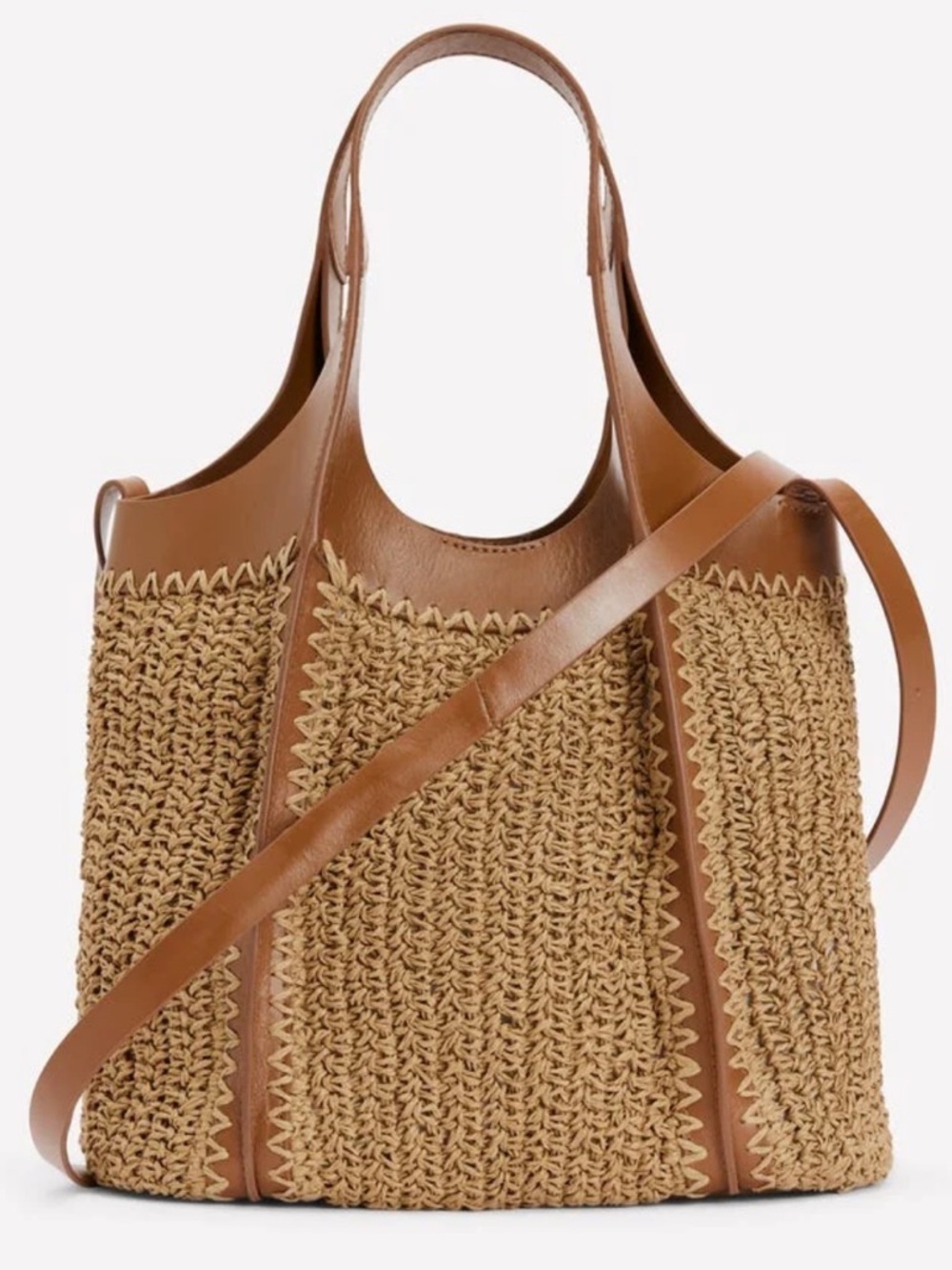 BODEN Woven Straw and Leather Tote Bag in Tan - Picture 2 of 14